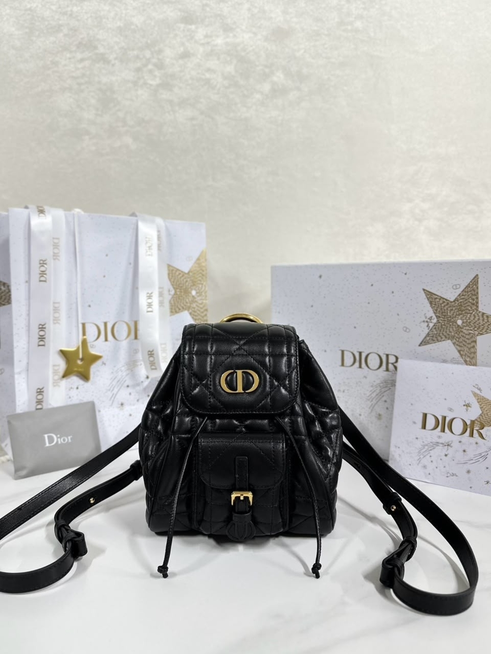 Dior Black Quilted Leather Mini Backpack with Gold Hardware